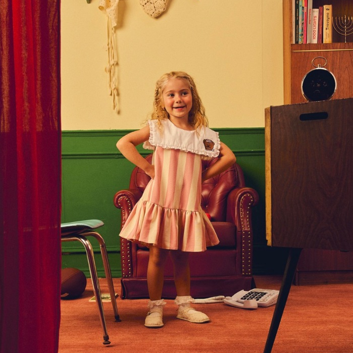 lookbookpetite bonbon dress เดรสเด็กลายทาง สี bonbon pink stripe