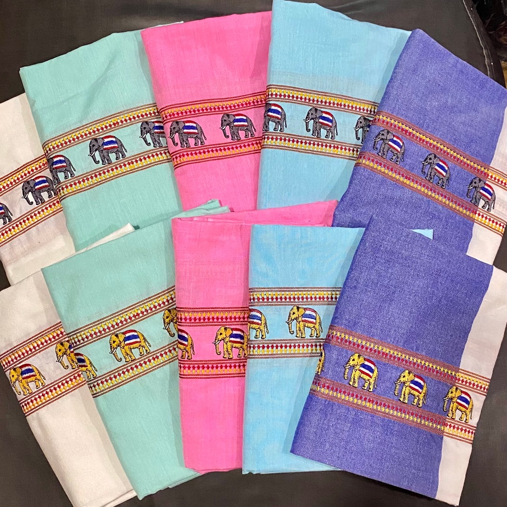 ผ้าขาวม้าวัวลานปักลายช้างธงชาติ แบบใหม่ ไม่ซ้ำใคร ขนาด 85x200 ซม.