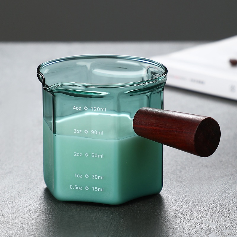 แก้วตวง 75/ 120 ml  ถ้วยตวง แก้วช็อต กาแฟเอสเปรสโซ่ ด้ามจับไม้ แก้วตวงสองปาก - รูปที่ 7