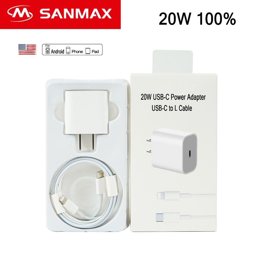 sm sanmax PD 20W ชุดชาร์จ 3A สายชาร์จ + หัวชาร์จ สำหรับ Phone 7 8 x xr xs 11 12 13 14 Pro Max （รับปร