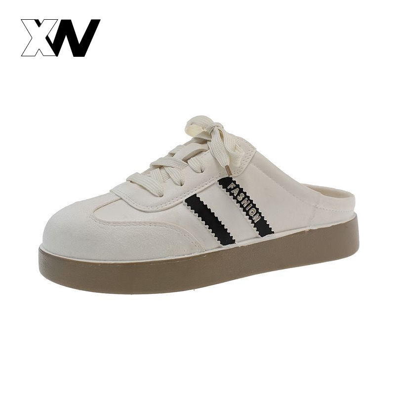 XWbrand รองเท้าแตะหัวปิด เปิดส้น แบบสวม สำหรับผู้หญิง สไตล์วินเทจเกาหลี งานดี วัสดุคุณภาพ สวมใส่สบาย ใส่เที่ยว ใส่ชิวๆ