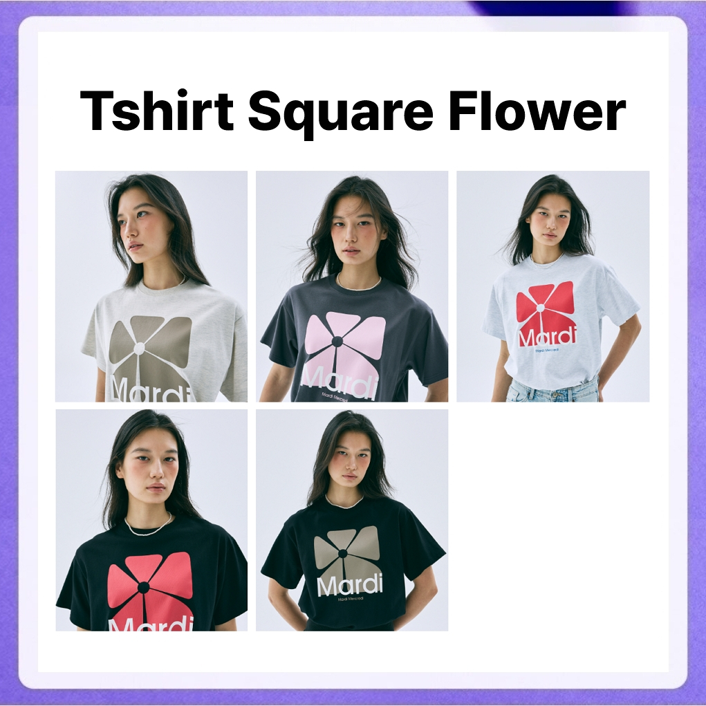 Mardi Mercredi Actif Tshirt Square Flower (Oatmeal Taupe Beige, Charcoal Pale Pink, Melange Grey Red, Black Red)