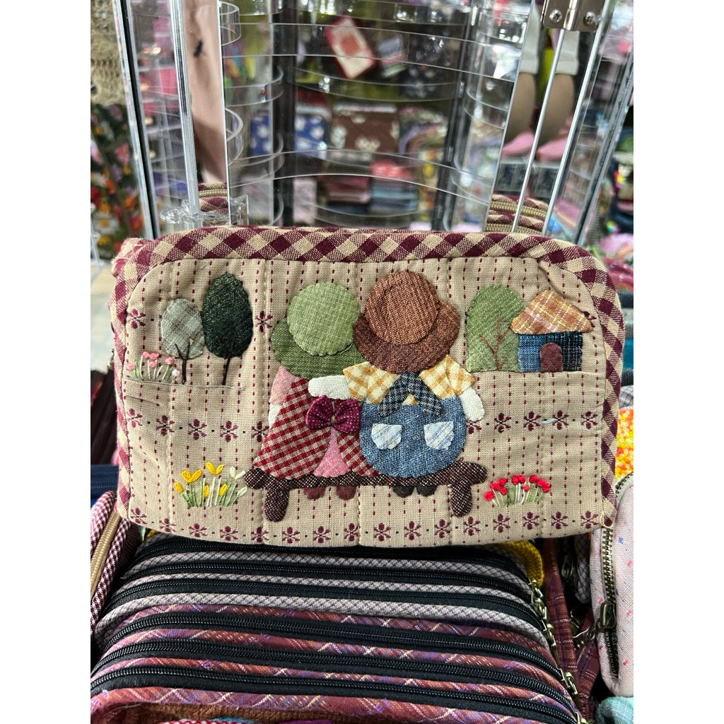 กระเป๋าผ้าทอแฝด 2 ซิปขนาด กว้าง 8 สูง 5 นิ้ว ก้นกว้าง 3 นิ้ว