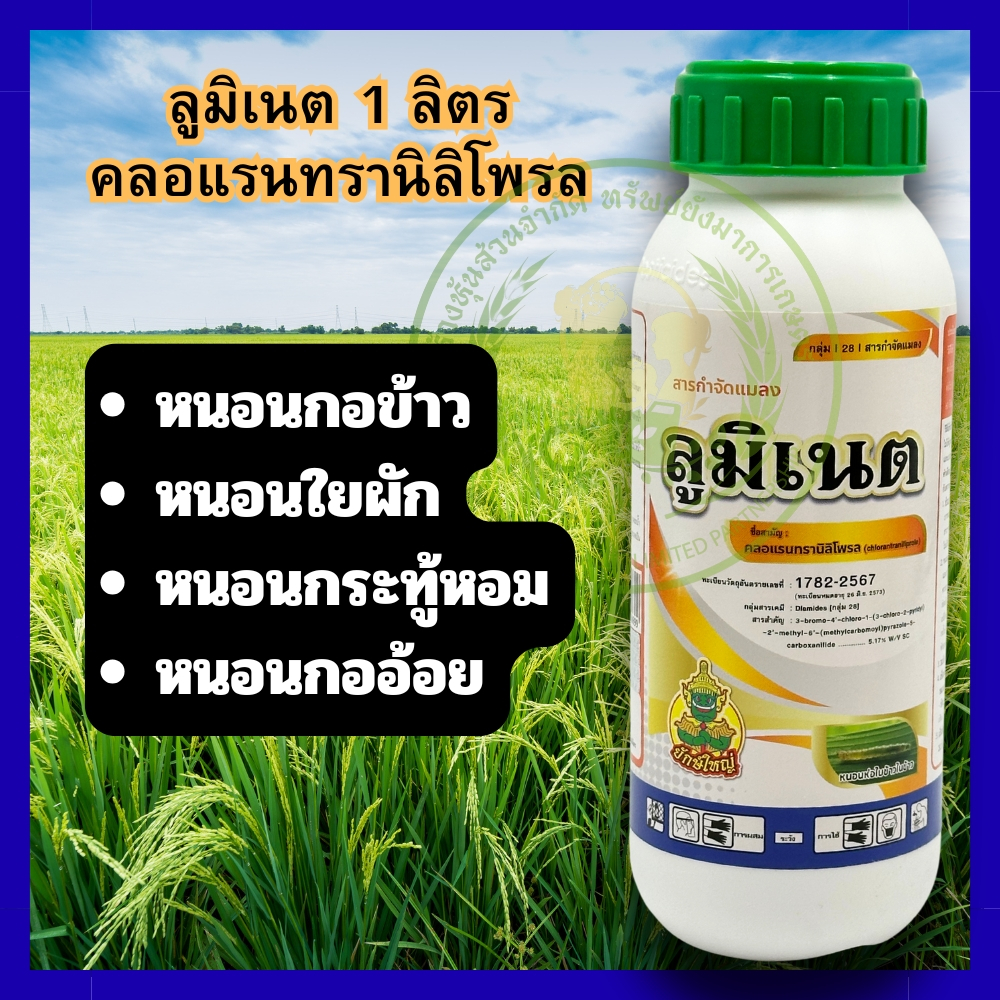ลูมิเนต คลอแรนทรานิลิโพรล ขนาด 1 ลิตร สารตัวกับ พรีวาธอน หนอนกออ้อย หนอนห่อใบข้าว หนอนทุกชนิด หนอนกระทู้หอม