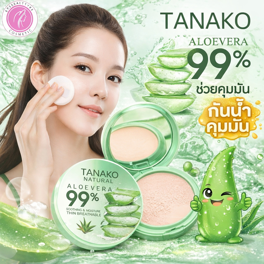 TANAKO T6054 แป้งพัฟ ว่านหางจระเข้ 99%  ช่วยคุมมัน กันน้ำ Aloe Vera Powder