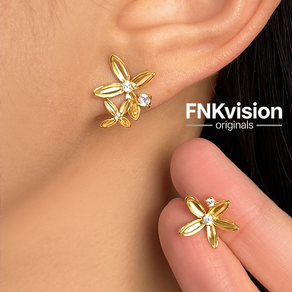 FNKvisionการออกแบบดั้งเดิมต่างหูกลิ่นกุหลาบ ทอง18K ชุบหนา เข็ม S925 สง่างาม เรียบง่าย
