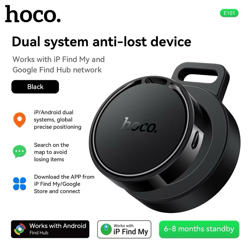 HOCO E101 GPS เครื่องมือติดตามสิ่งของแม่นยำ ป้องกันการสูญหาย ระบบติดตามคู่ Android และ i0S ใช้งานได้