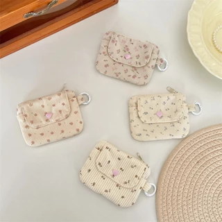 พร้อมส่ง🇹🇭 A114 กระเป๋าใส่เหรียญพิมพ์ลายผ้าลูกฟูก กระเป๋าสตางค์ผู้หญิง กระเป๋าใส่บัตรแบบมีซิป ใส่หูฟัง