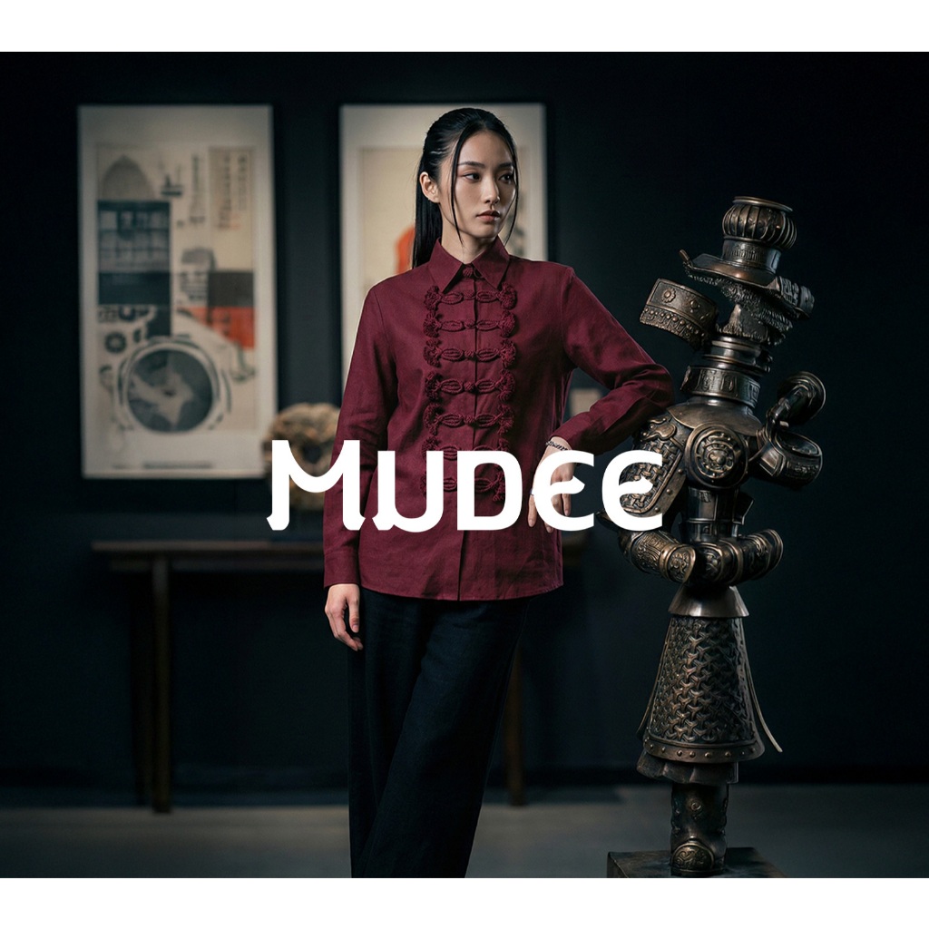 MUDEE เสื้อเชิ้ตคอตตอนแขนยาว กระดุมตะกร้อสไตล์จีน