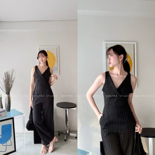 Nora Jumpsuit - จั้มสูทขายาว แขนกุด คอวี ทรงขากระบอกใหญ่ จั้มสูทออกงาน ชุดไปคาเฟ่ MT.STDO