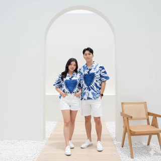 NEW!! เสื้อเชิ้ตฮาวายมัดย้อมคราม อก42-60" ใส่ได้ทั้งชายและหญิง Clothing