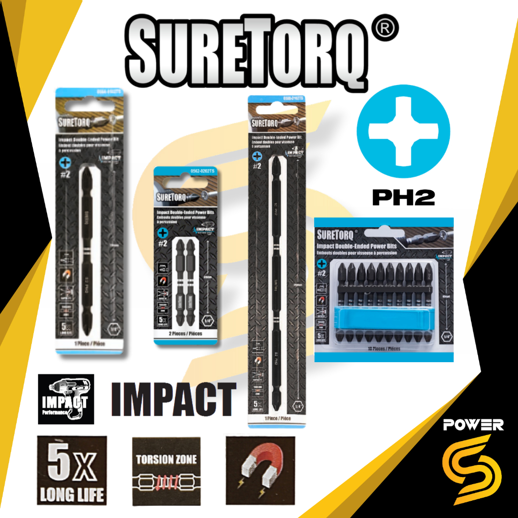 SureTorq ดอกไขควง Ph2 ขนาด 89mm - 150mm สำหรับไขควงกระแทก และไขควงทั่วไป อายุการใช้งานยาวนาน 5 เท่า