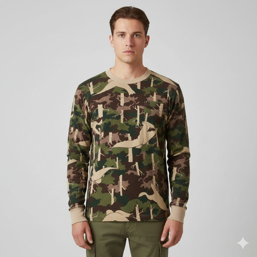 เสื้อยืดลายพรางป่าไม้ สไตล์ Tactical ผ้า Waffle นุ่มใส่สบาย