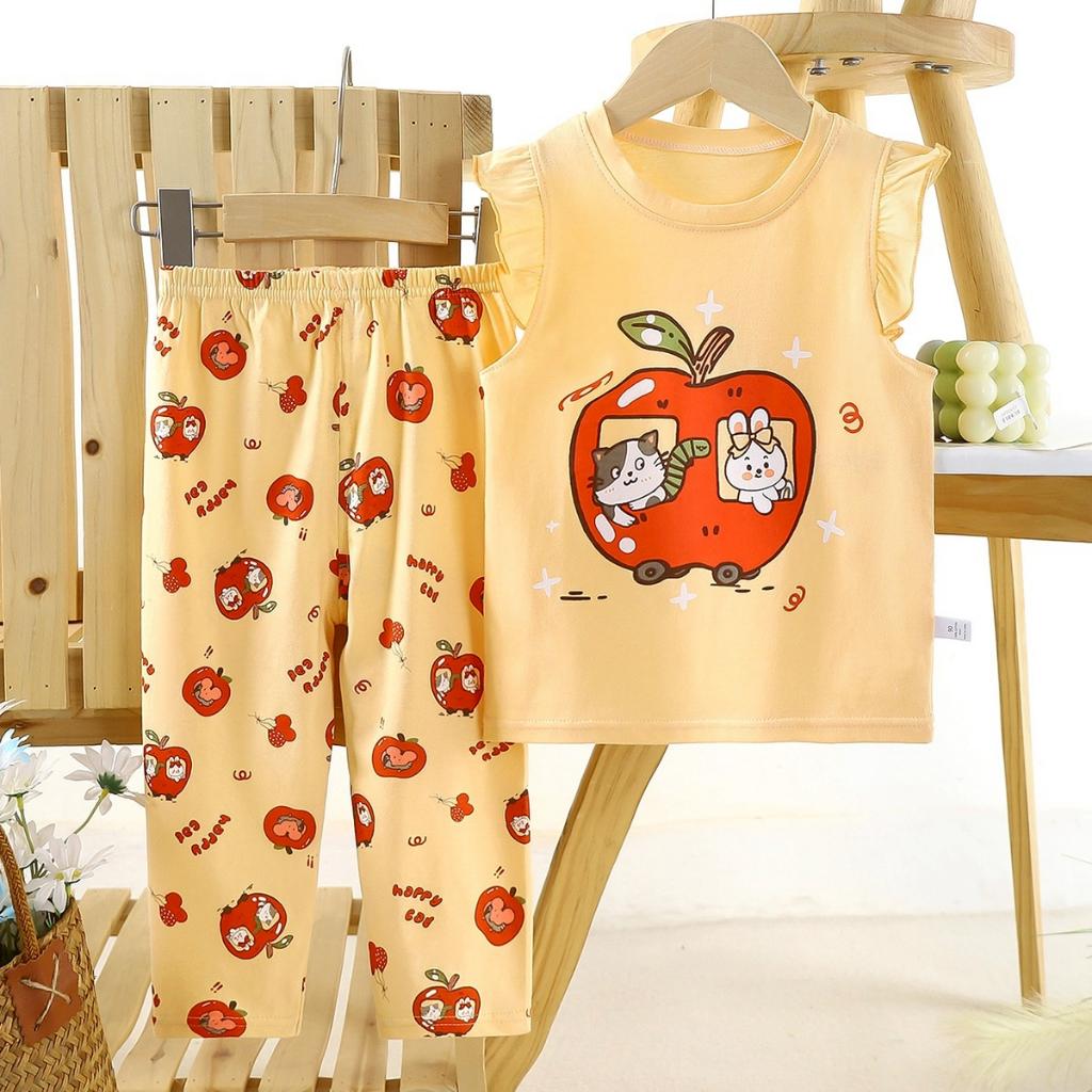 ชุดเซ็ทใหม่เด็กผู้หญิง เสื้อแขนสั้นทรงระบาย+กางเกงขายาว รูปที่ 4
