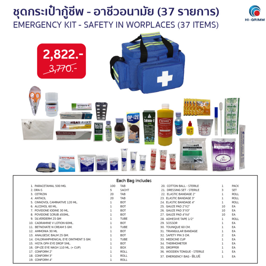 EMERGENCY KIT - WORKPLACES 37 ITEMS ( BLUE ) ชุดกระเป๋ากู้ชีพ