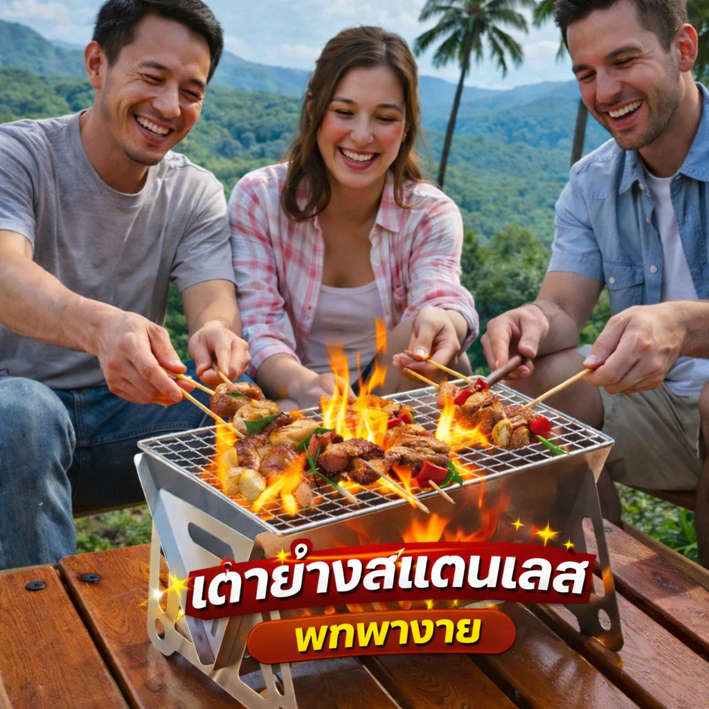 เตาย่างบาร์บีคิว เตาบาร์บีคิว เตาปิ้งย่าง พับเก็บได้ เตาย่างแบบพกพา เตาย่างใช้ถ่าน พกพาไปได้ทุกที่ เหมาะกับการแคมป์ปิ้ง thumbnail 4