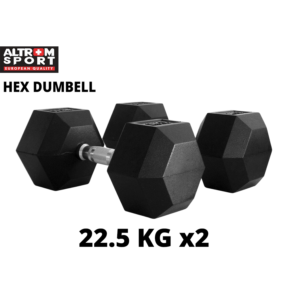 Altrom Sport DBH-22.5 HEX D ดัมเบลเหล็กหกเหลี่ยม Hex Rubber Dumbbell 22.5 kg