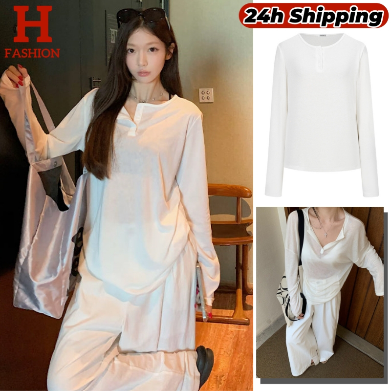 HOT อินฟลูเอนเซอร์รีวิว! เสื้อแขนยาว คอวี ดีเทลซีทรู บางเบา ใส่ง่ายสบาย FY2088