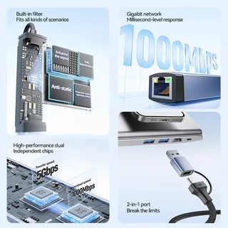 Seamwi Gigabit Network Adapter With USB 3.0 HUB 3 Ports Type C 1000Mbps Network Adapter แล็ปท็อป