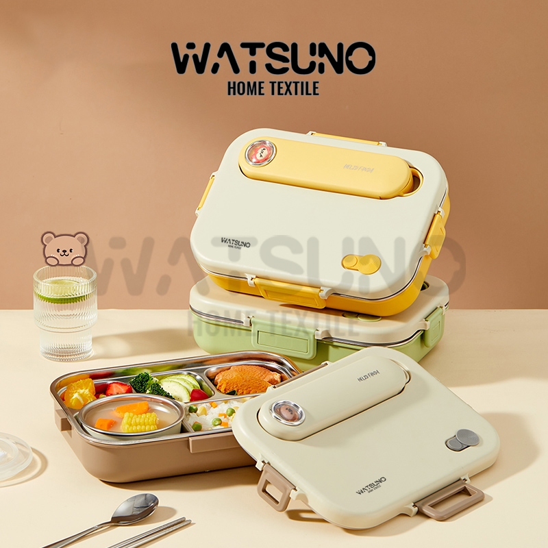 Watsuno.กล่องอาหารกลางวันสแตนเลสเก็บความเย็น กล่องเบนโตะสำหรับนักเรียน กล่องอาหารน่ารัก มาพร้อมช้อนและตะเกียบ