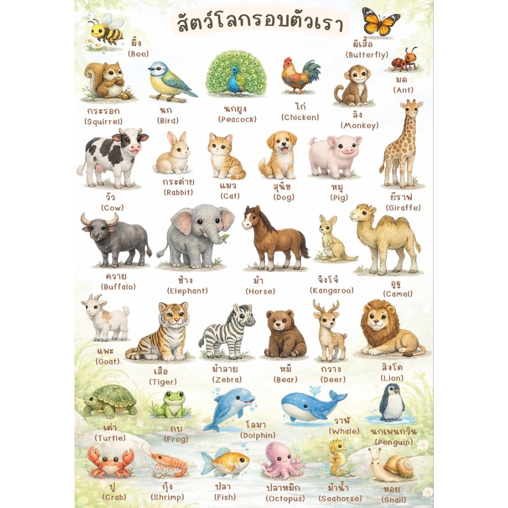 โปสเตอร์  สัตว์โลก  สำหรับเด็ก  | ติดผนังห้องเด็ก | สื่อการเรียนรู้ ก-ฮ A-Z | ของแต่งห้องเด็ก มินิมอล | ร้านเปิดใหม่