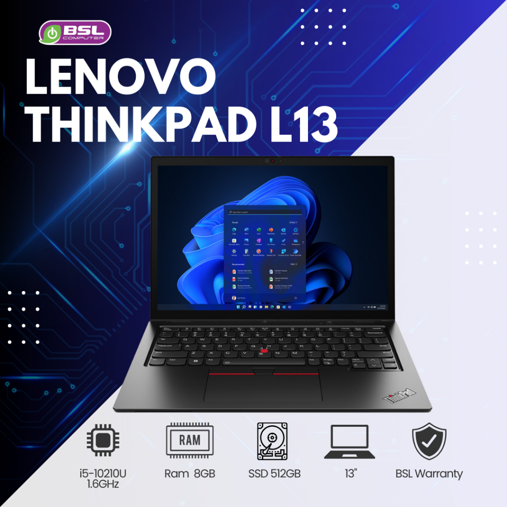 Lenovo ThinkPad L13 i5 gen 10 RAM 8GB SSD 256GB โน้ตบุ๊คพร้อมใช้งาน Laptop ทำงาน บางเบา รับประกันร้า