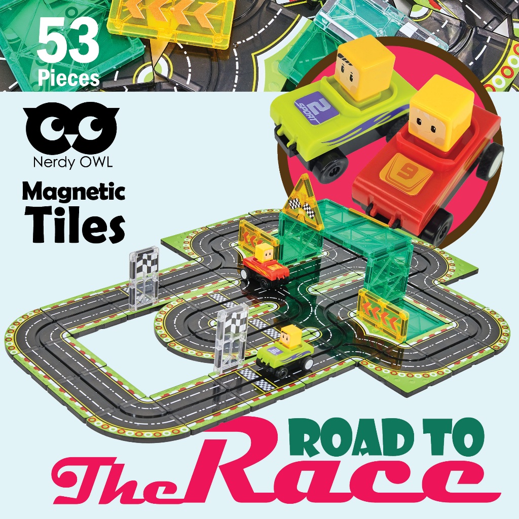 Magnet Tiles Road to The Race ของเล่นตัวต่อแม่เหล็กรางรถชุดสนามแข่ง 53 ชิ้น