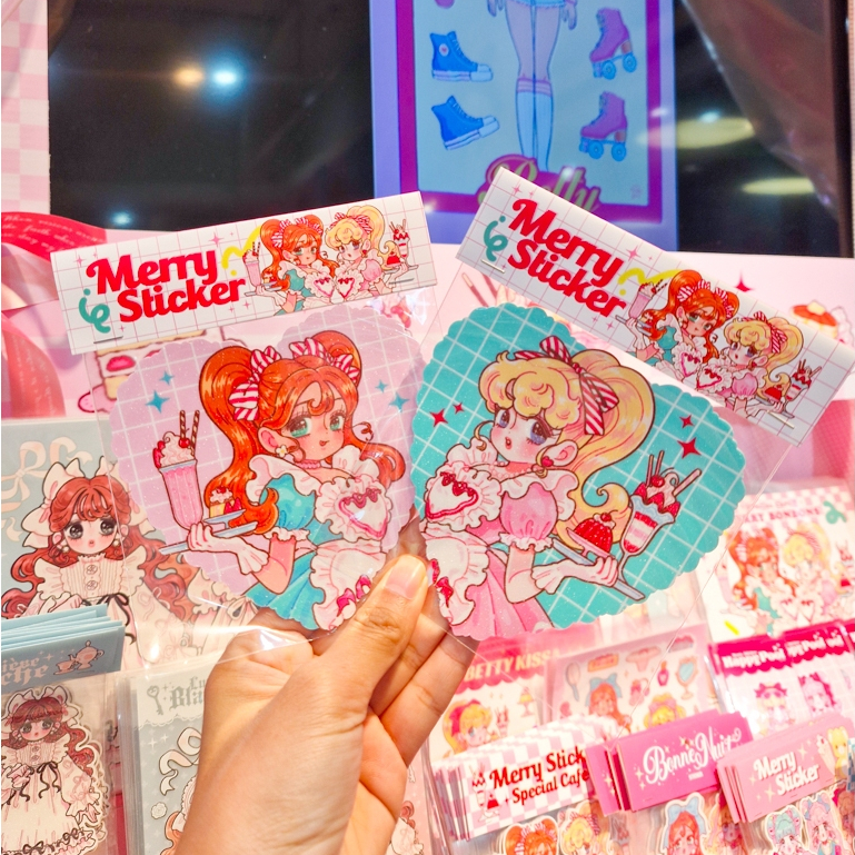 Die-cut Sticker สติกเกอร์ไดคัตรวมลาย Special Cafe Merry Bonbons (Honey&Betty)🧃[NATSUPUT]