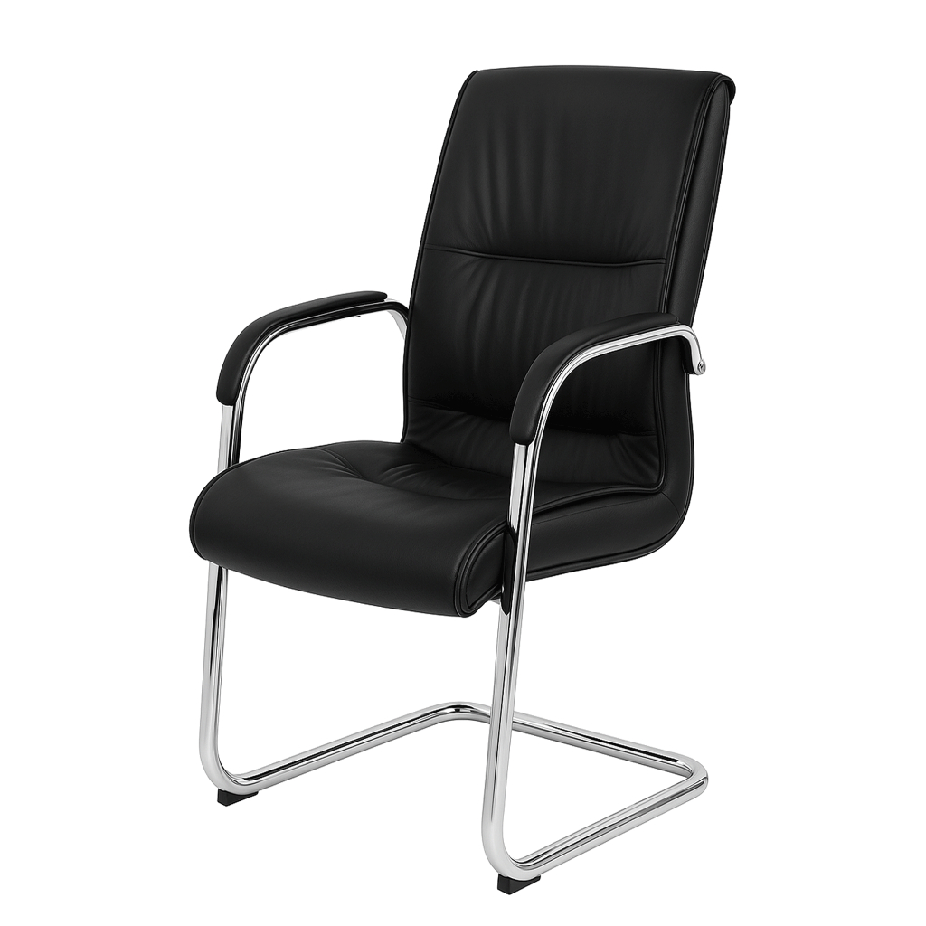 เก้าอี้สำนักงาน ffice Chair  ไม่มีล้อ ผิวหนัง สีดำ เบาะนั่งสบาย ขาแข็งแรง