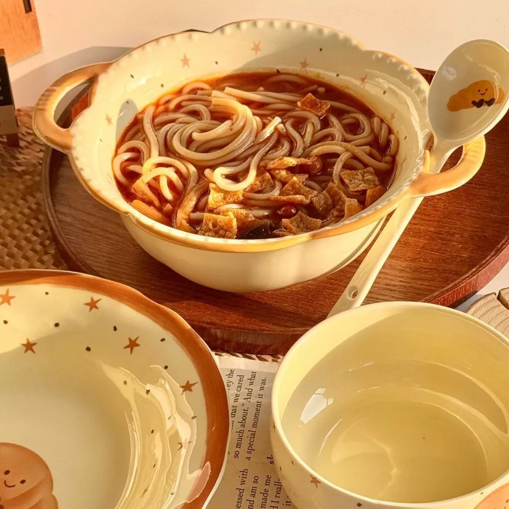 ลายครัวซองต์ ชุดช้อนส้อม เซรามิก ชุดจานชาม ชุดจานชามเซรามิกเข้าไมโครเวฟได้ เครื่องใช้บนโต๊ะอาหารในครัวเรือน thumbnail 6