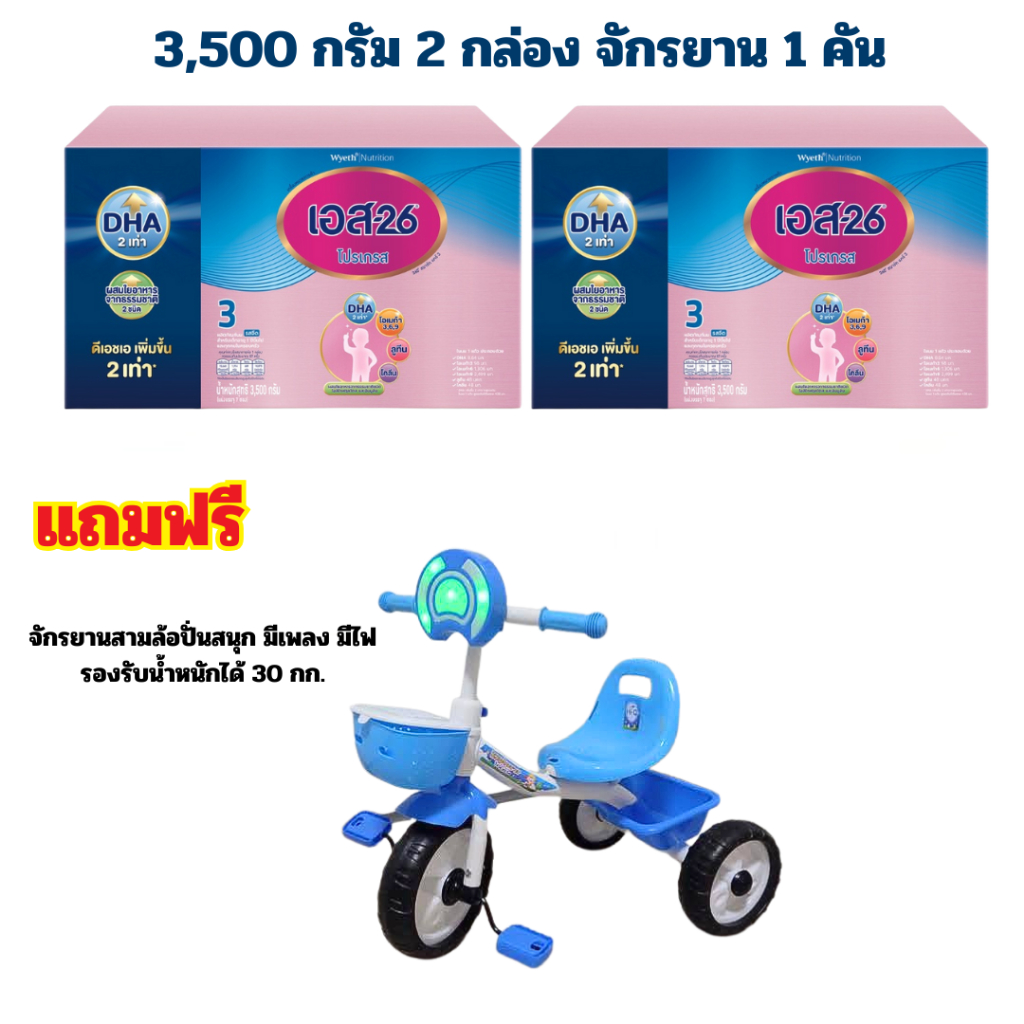 แถมรถจักรยาน 1 คัน เมื่อซื้อนมผง เอส 26 โปรเกรส สูตร 3 S-26 Progress 3500 กรัม 2 กล่อง