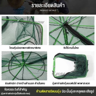 HALODN ตาข่าย ที่ดักกุ้งฝอย มุ้งดักปลา พับเก็บได้ กระชังดักปลา 6/8/10/16 ช่อง หกเหลี่ยม มุ้งดั