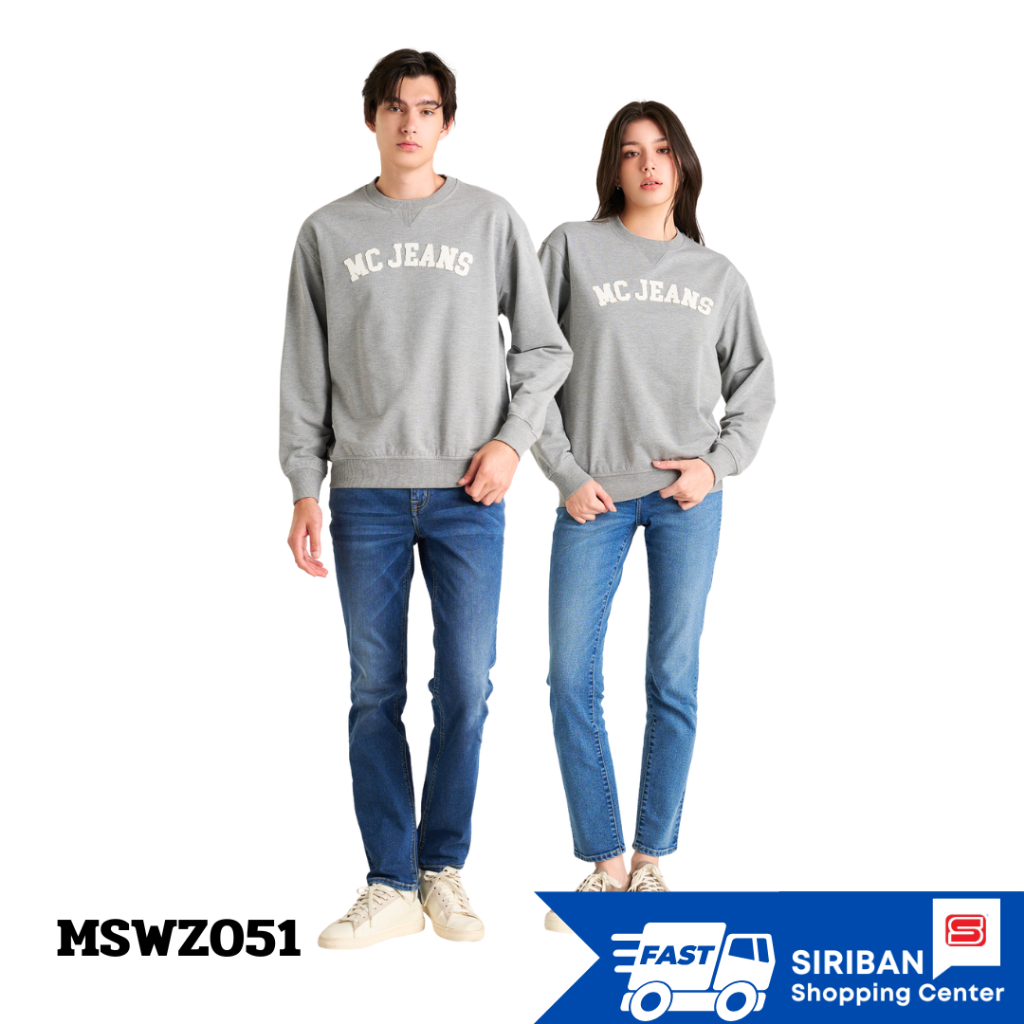 Mc JEANS เสื้อสเวตเตอร์ Unisex ทรงเรกูลาร์ (Regular) สีเทา MSWZ051 ดีเทล ตัวอักษร MC JEANS งานปักแอป