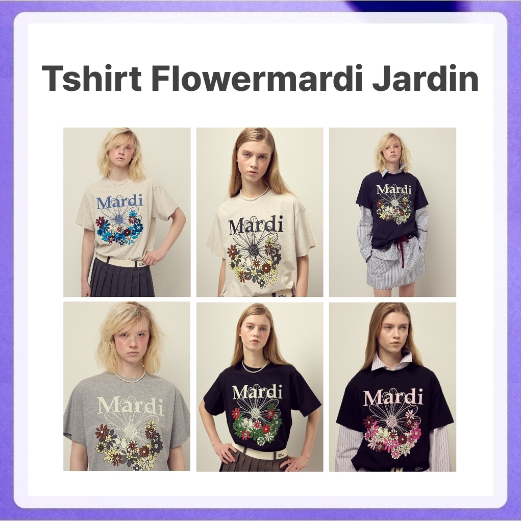 Mardi Mercredi Tshirt Flowermardi Jardin (Black Palepink, Black Ivory, Grey Ivory, Navy Ivory, Oatmeal Black, Blue)