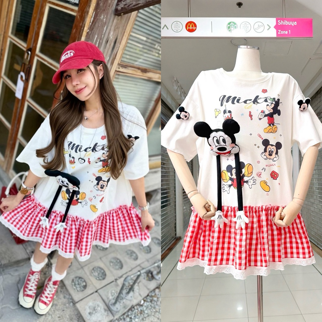 🪞✨🧸มินิเดรสพิมพ์ลายการ์ตูนMickeyพร็อพเข็มกลัด3ชิ้น​