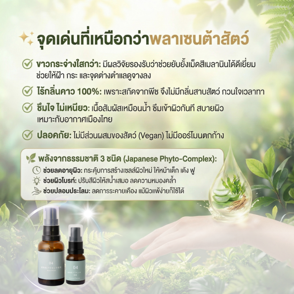 หัวเชื้อพลาเซนต้าจากพืช 100%【จากญี่ปุ่น】 ไม่ผสมน้ำ ไม่ใส่สารกันบูด | ลดฝ้า กระ จุดด่างดำ | ซึมไว ไม่เหนียว ไม่มีกลิ่นคาว Made in Japan ราคา ถูกที่สุด ดีลบีเคเค แกลเลอรีภาพที่ 6