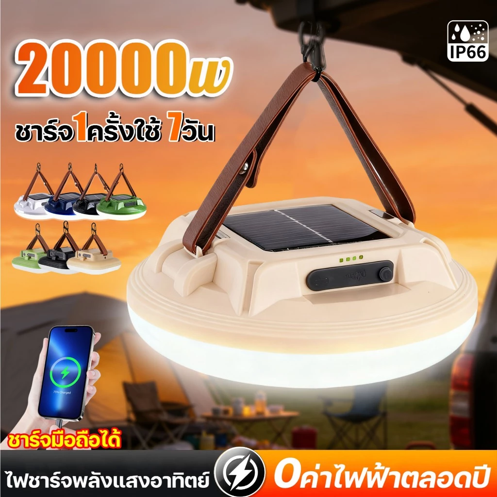 โคมไฟแคมป์ปิ้ง 20000mAh ไฟฉุกเฉิน ชาร์จ Type-C สำหรับตั้งแคมป์