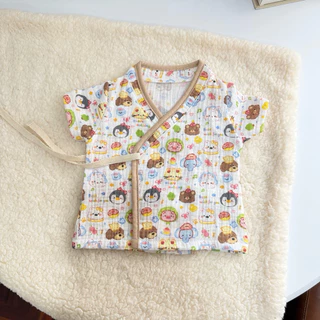 E01เสื้อผูกหน้าแขนสั้นคอซามูไรญี่ปุ่น0-4เดือน