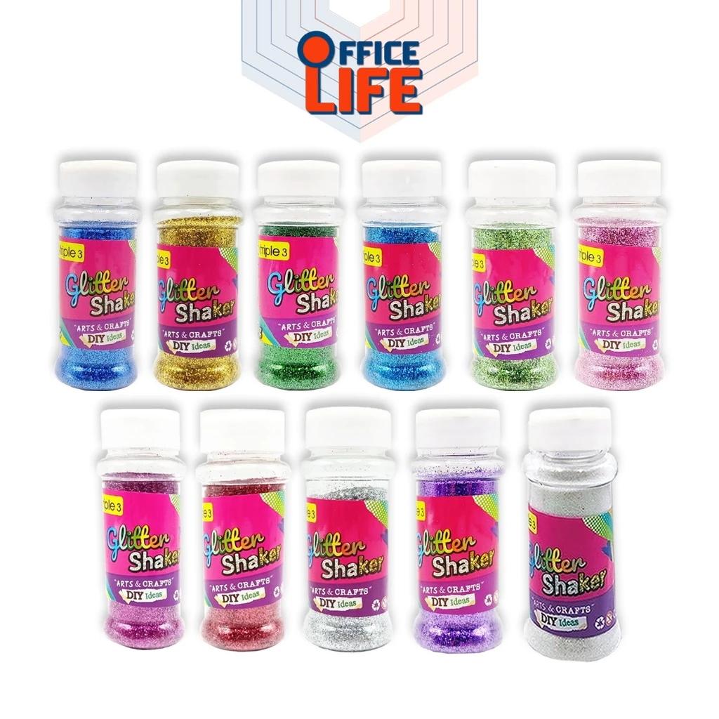 Triple3 (ทริปเปิ้ลทรี) Glitter Shaker กากเพชร กากเพชรตกแต่ง กากเพชรแบบขวด มีให้เลือก 11 เฉดสี ปริมาณ 80g ( 1 ขวด )