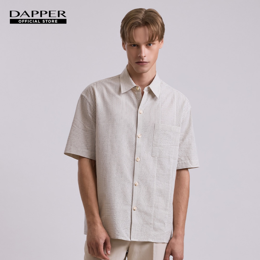 DAPPER เสื้อเชิ้ตแขนสั้น Textured Stripe Shirt สีขาวไอวอรี่ (BCS/WH/549LS)