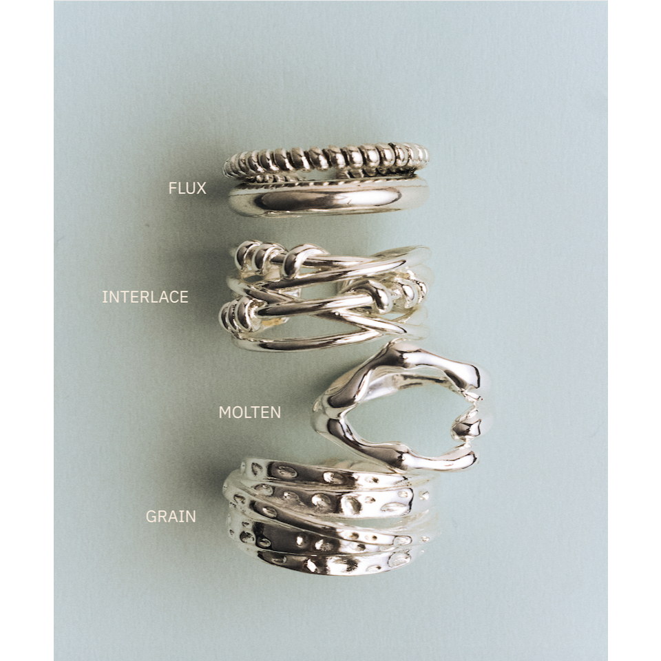 Adornment club - Flux Interlace Molten Grain silver ring l nickel free, silver s925