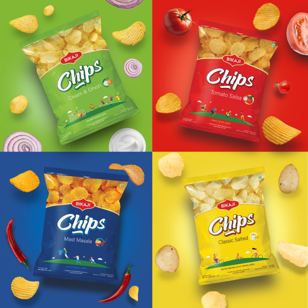ขนมขบเคี้ยวมันฝรั่งอินเดีย Bikaji Potato Chips 40 กรัม Masala Tomato Pudina