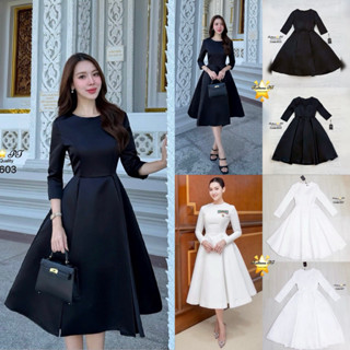 Code : 557 เดรสแขนยาวสีดำ เดรสเรียบหรูดูแพง งานป้าย Rattana