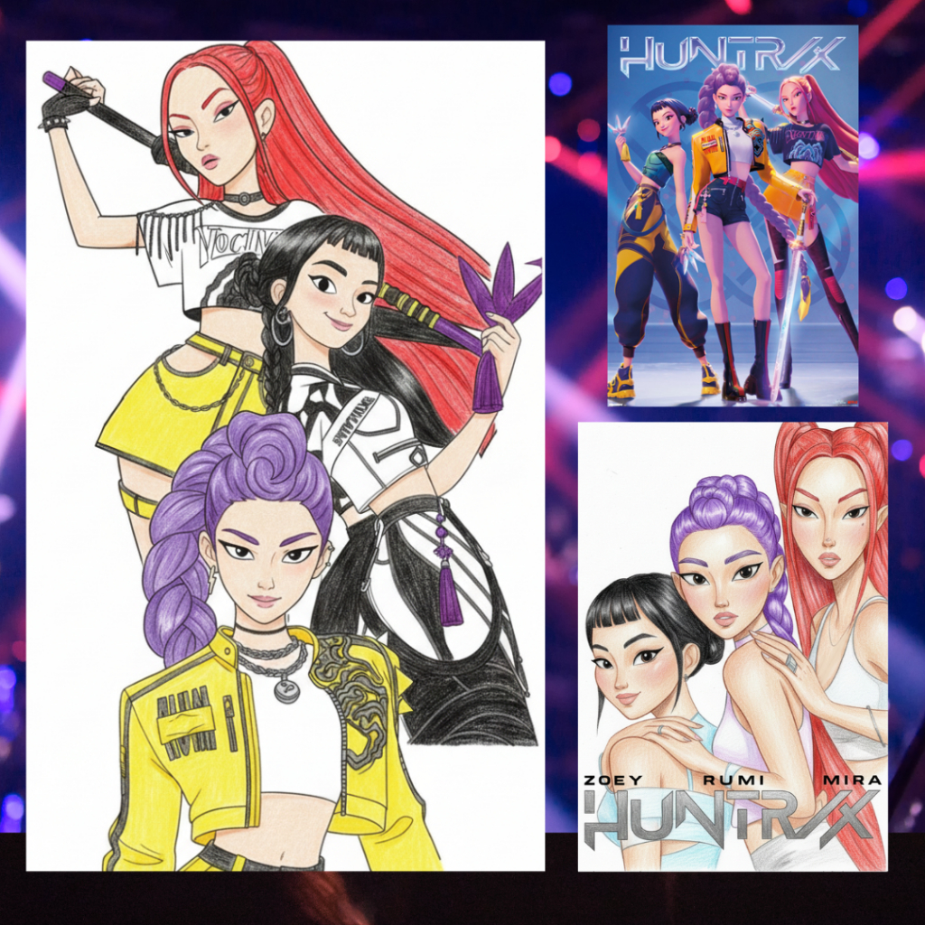 ชุดภาพระบายสี Kpop Demon hunters Rumi soda pop huntrix  ขนาด A4