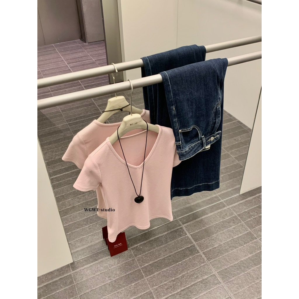 9000# เสื้อคอวีแขนสั้น เนื้อผ้ายืดหยุ่นได้เยอะ งานสวย TAG:WG.WE 🇰🇷 - รูปที่ 6