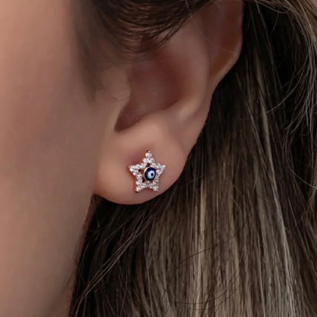 ต่างหูเงินแท้ Evil eye จากตุรกี สวยงามขนาดเล็กกระทัดรัด