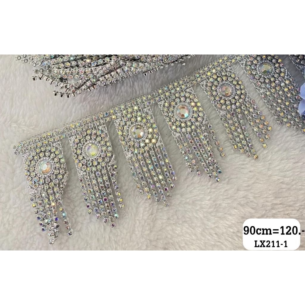 ่(แบ่งขาย 100Cm)เพชรเส้นตกแต่งองค์เท สีเงิน/ทอง อุปกรณ์ใช้สำหรับตกแต่ง สังวาลย์ดอกไม้ DIY ชุดไทย ชุดการแสดงเหรียญโปรยทาน