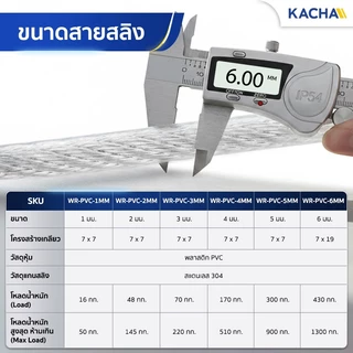 Kacha ลวด สลิงหุ้มพีวีซี ลวดสลิงหุ้ม PVC ลวดสลิงหุ้มยางใส ตัดแบ่งขาย มีขนาด 1-6 มม เกรดงานอุตสาหกรรม