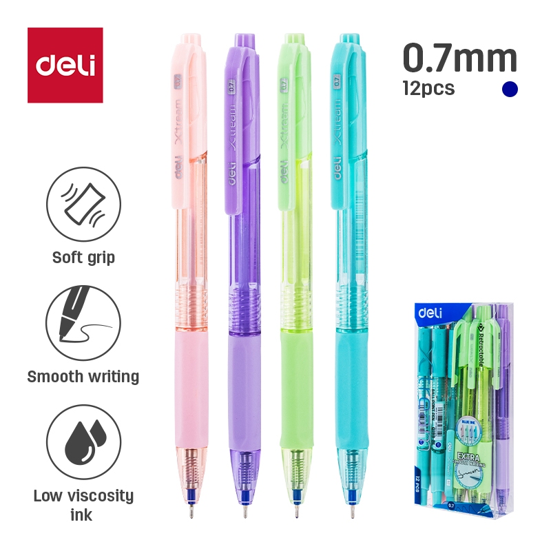 ปากกาลูกลื่น Deli รุ่น EQ199 0.7มม. หมึกน้ำเงิน เขียนลื่น ด้ามจับนุ่ม (จำหน่าย 1 กล่อง / 12 แท่ง)