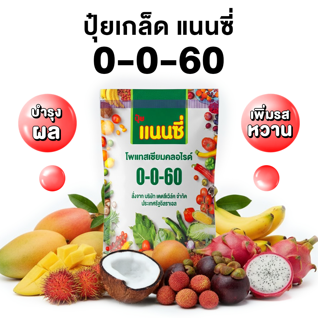 ปุ๋ยเกล็ด แนนซี่ สูตร ปุ๋ย 0 0 60 เพิ่มหนัก ขยายผล รสหวาน ปุ๋ย 1 กิโลกรัม